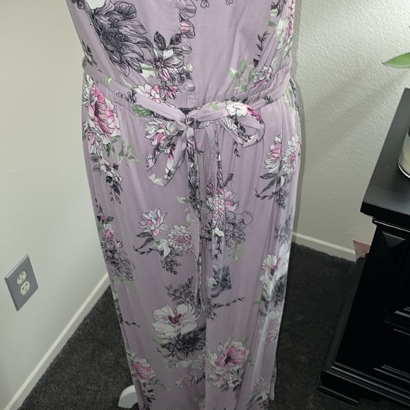 Torrid Floral Challis Self Tie Culotte Jumpsuit Romper Lilac Purple size 00 - Picture 3 of 10
